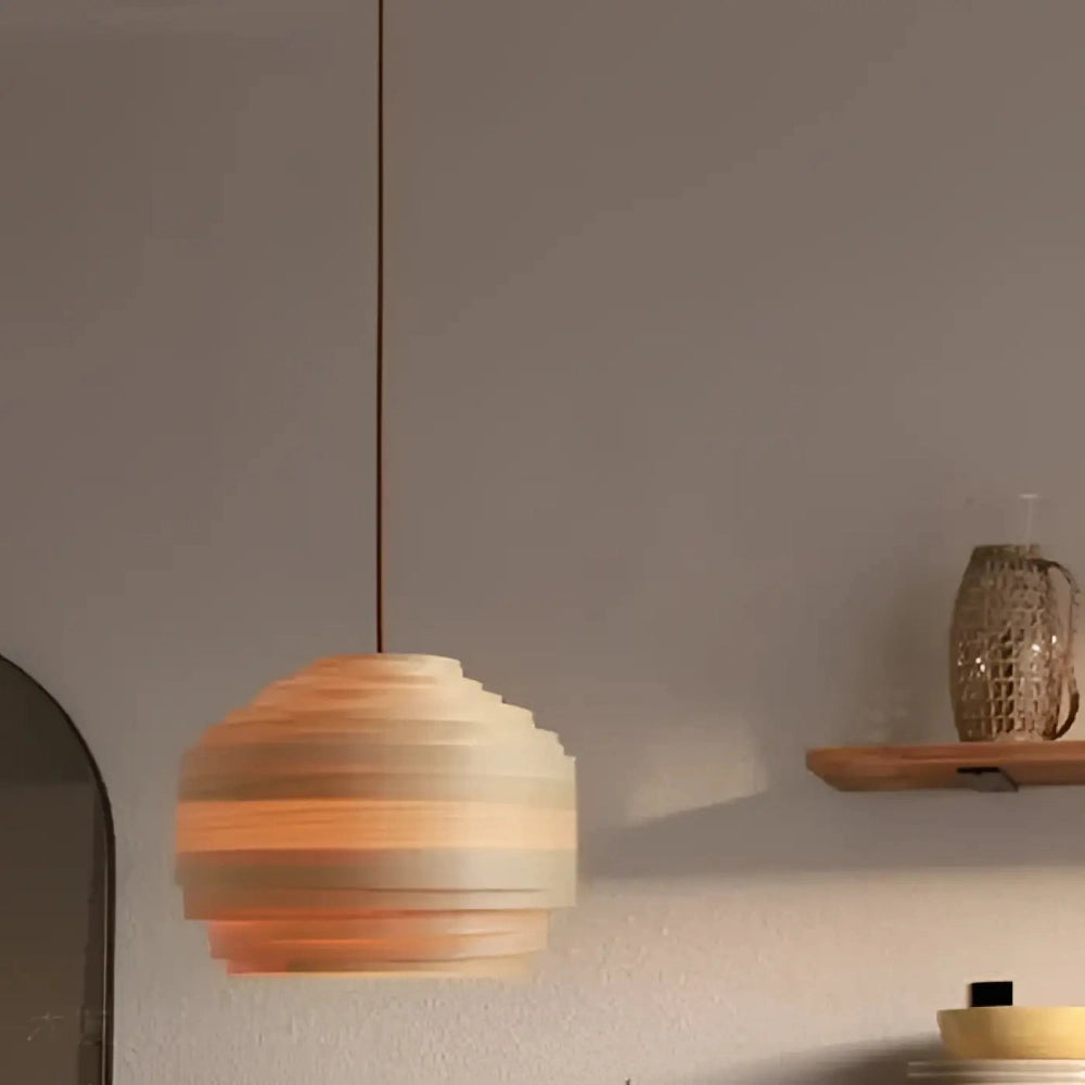 Lustre Suspension Spirale Bois Lattes Naturel