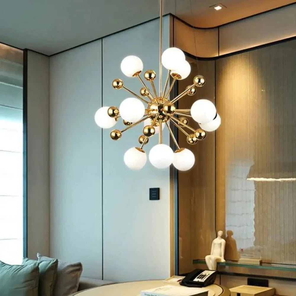 Lustre Suspension Sputnik Laiton Dore Boules