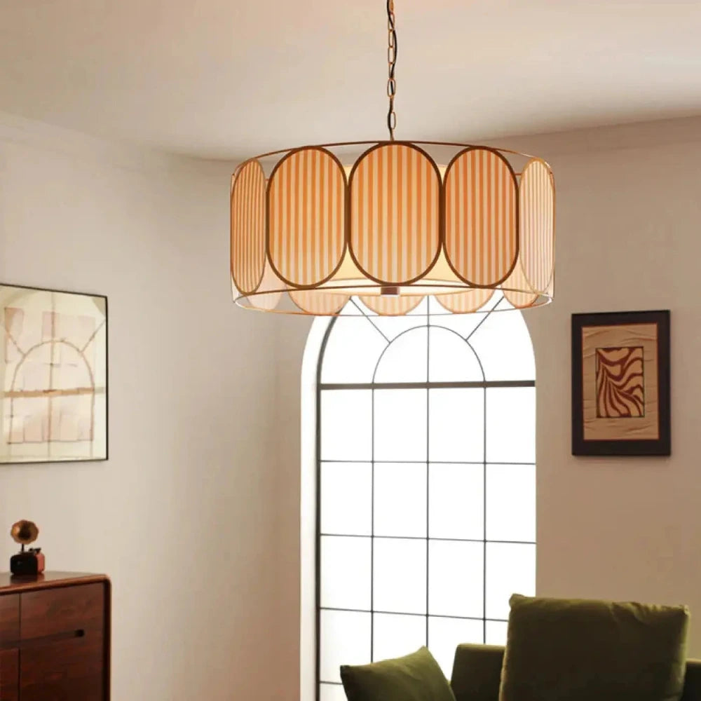 Lustre Suspension Tissu Bandes Laiton Cylindre
