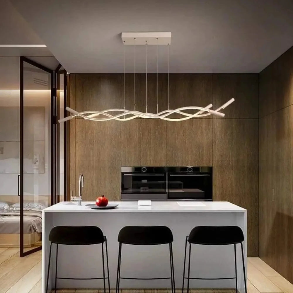 Lustre suspension torsade led blanc linéaire en aluminium, 88 W, câble réglable 100 cm