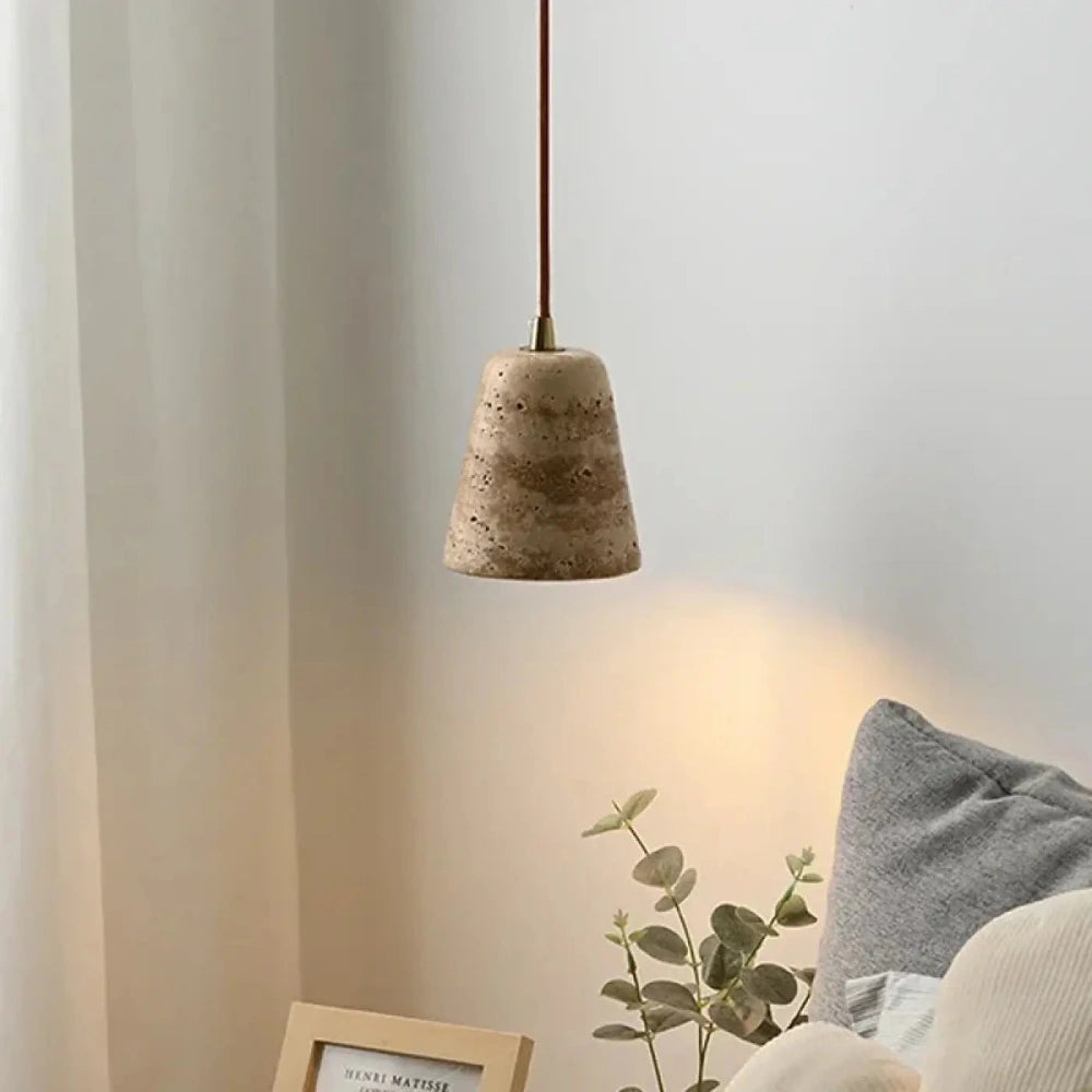Lustre suspension travertin conique pierre naturel marbre
---