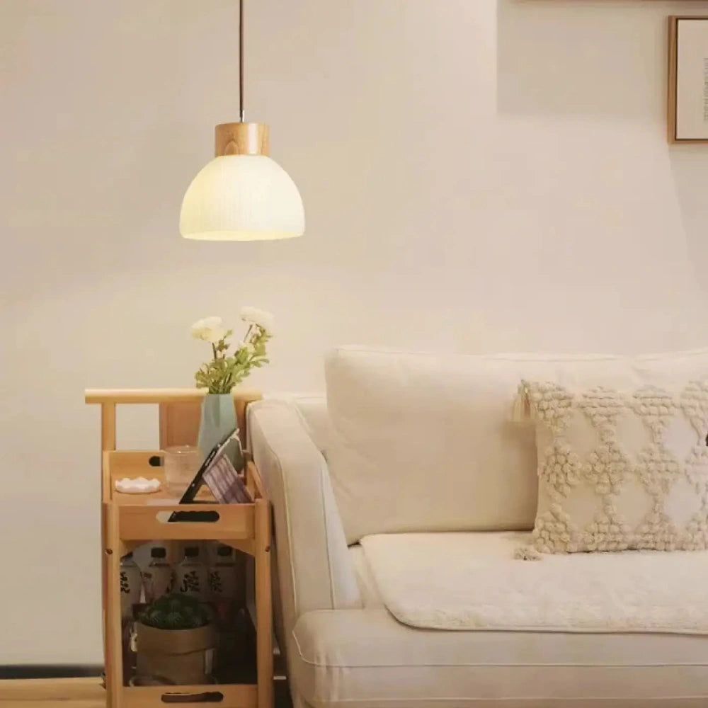 Lustre Suspension Triple Bois Cloche Blanc