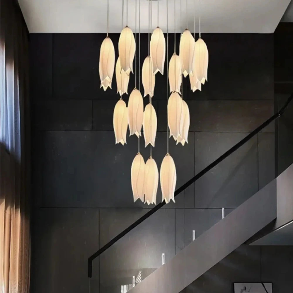 Lustre Suspension Tulipes Verre Blanc Cascade