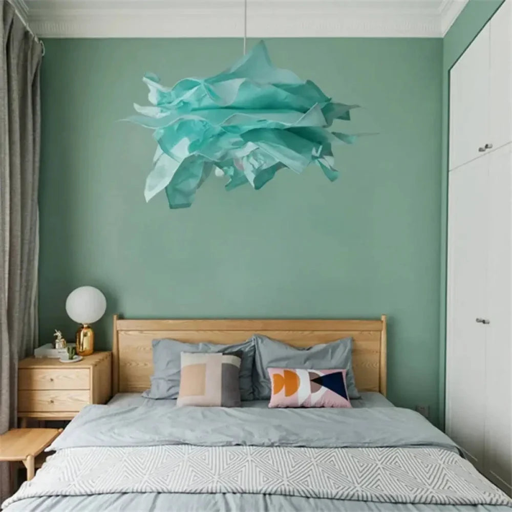 Lustre suspension papier froissé turquoise design coloré arrondi