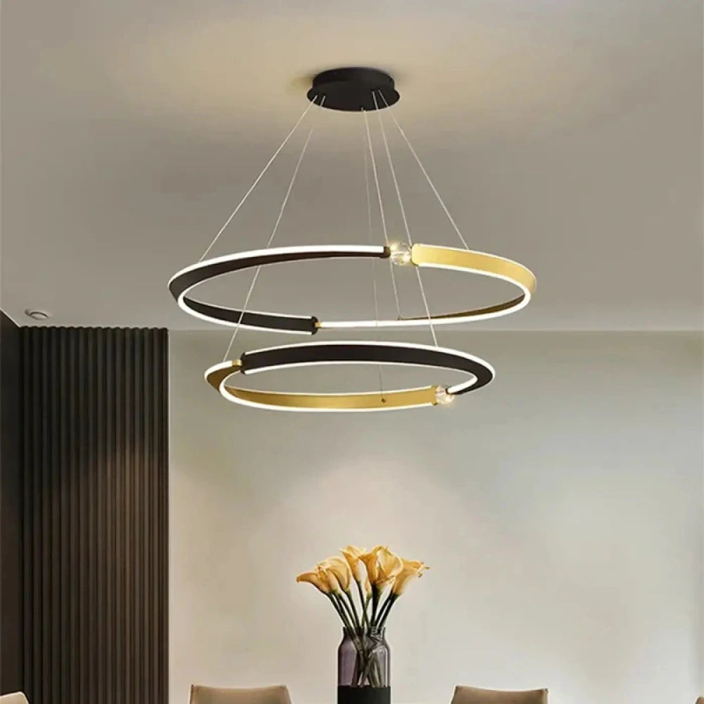 Lustre Triple Anneau Noir Dore Prestige