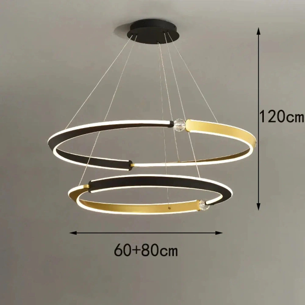 Lustre Triple Anneau Noir Dore Prestige