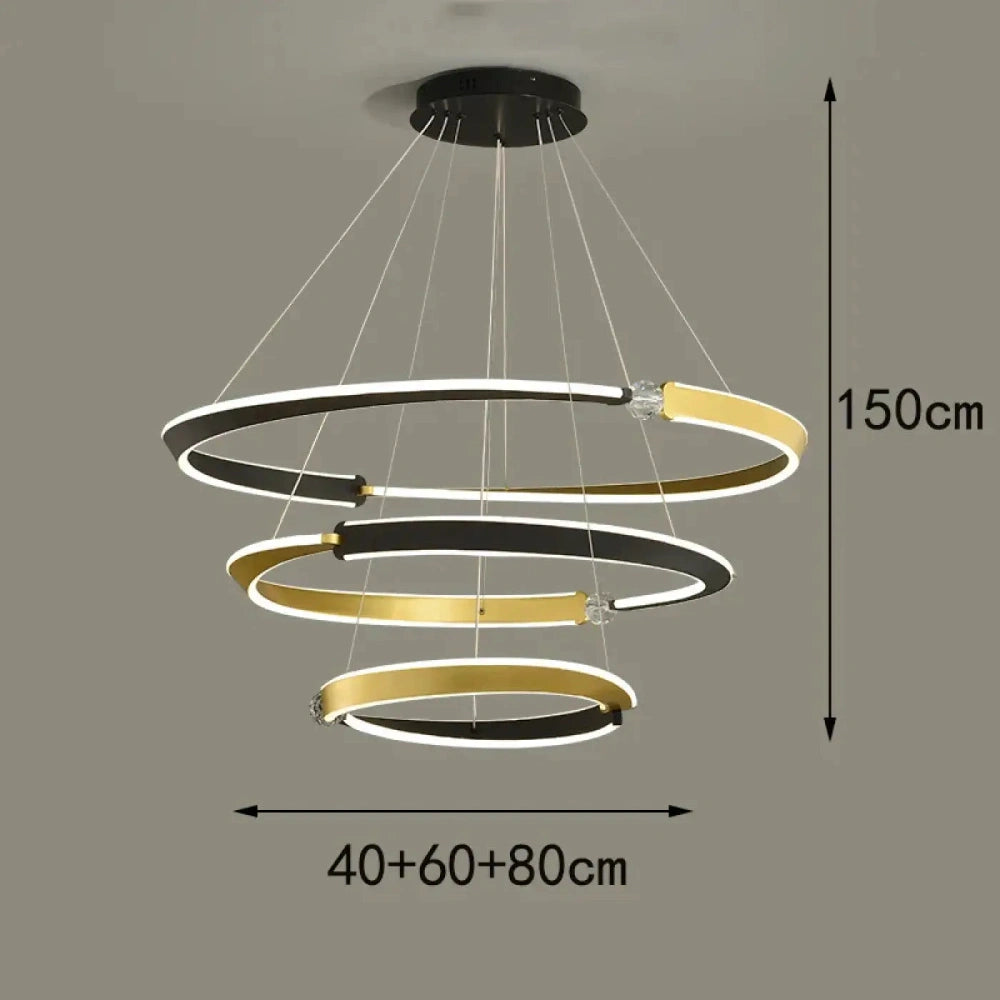 Lustre Triple Anneau Noir Dore Prestige