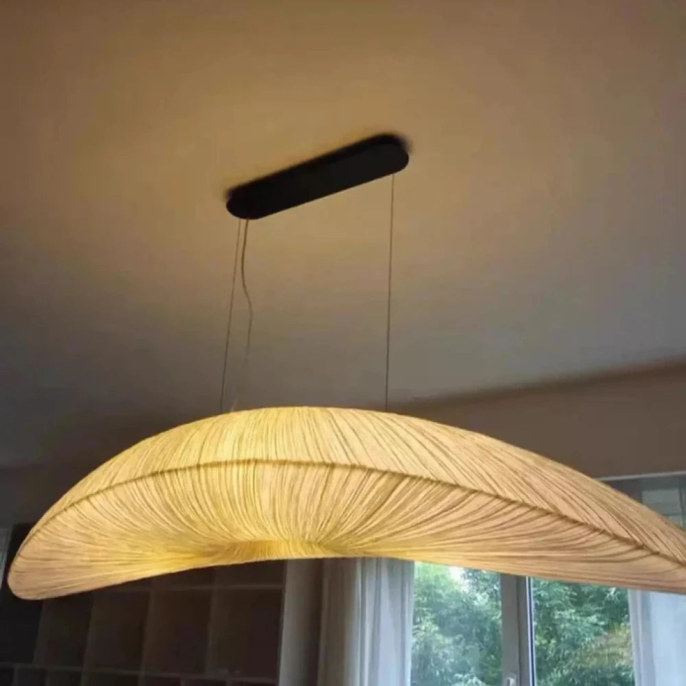 Lustre voile tissu ovale ivoire naturel vue de dessous diffuseur