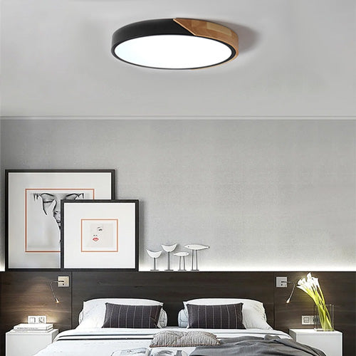 Plafonnier bois rond LED éclairage circulaire naturel contemporain