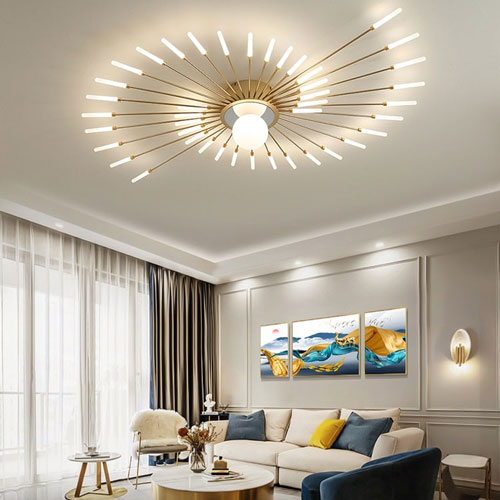 Plafonnier moderne or ampoules LED éclairage doré luxueux raffiné
