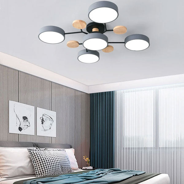 Lustre Plafonnier Multi Têtes LED Bois Changeant