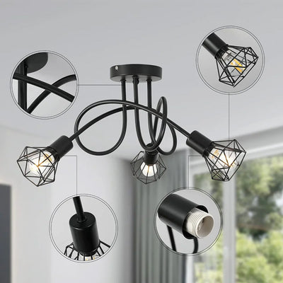 détail du plafonnier noir au style industriel contemporain