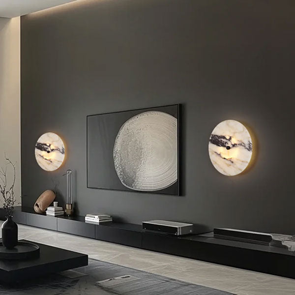 Sublime applique murale ronde en marbre véritable avec technologie LED