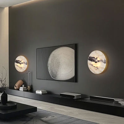 Sublime applique murale ronde en marbre véritable avec technologie LED
