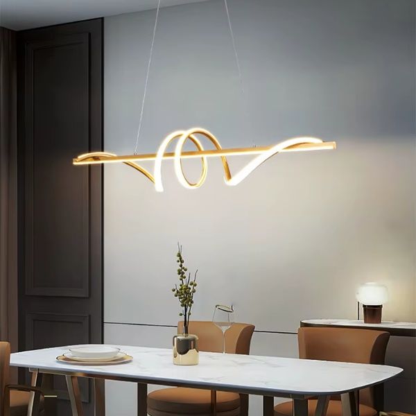 Suspension salle manger rectiligne design contemporain élégant filamenteux.