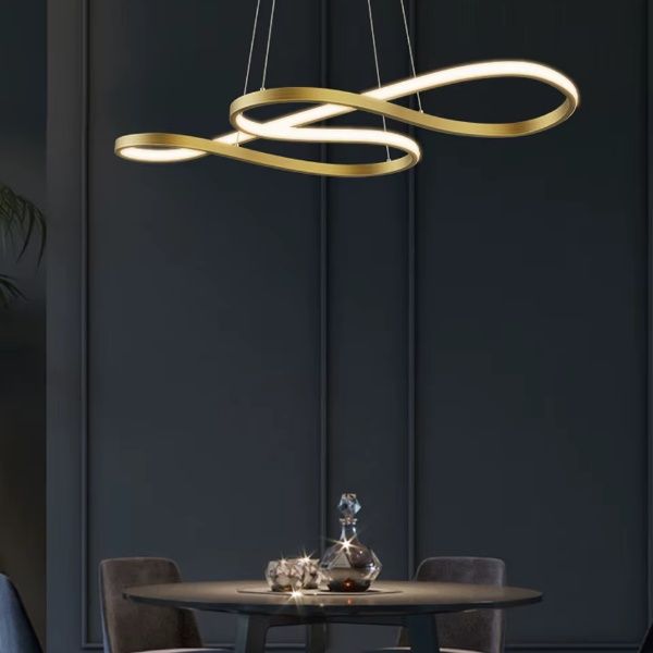 Suspension moderne blanche anneaux lumineux salle à manger dimmable.