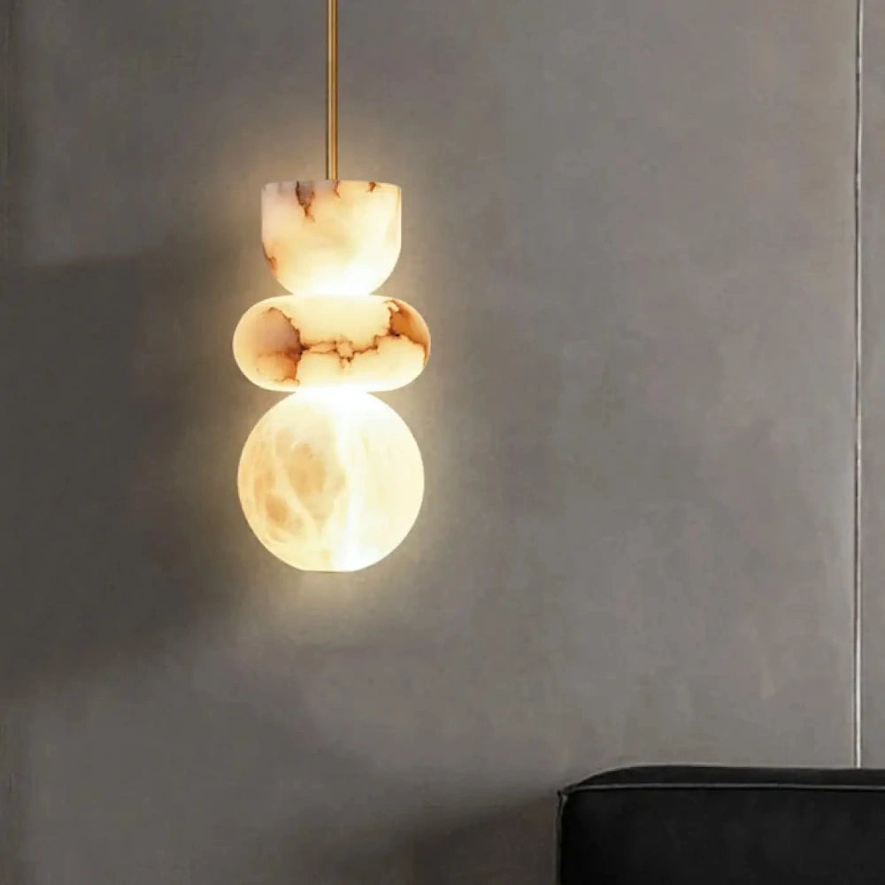Lustre salon suspension albâtre galets taille S M L