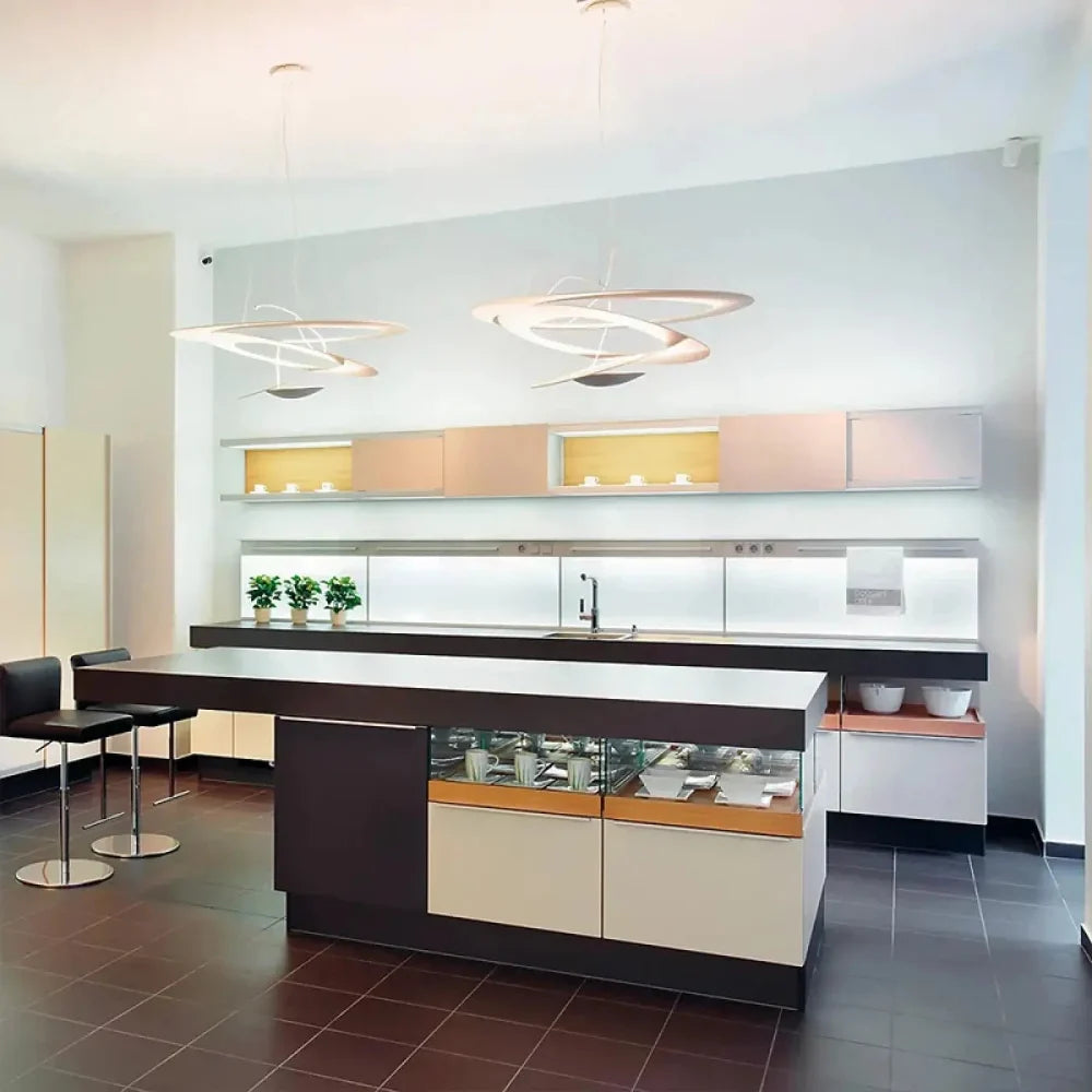 Lustre blanc conique design, format L 80 cm, salon contemporain