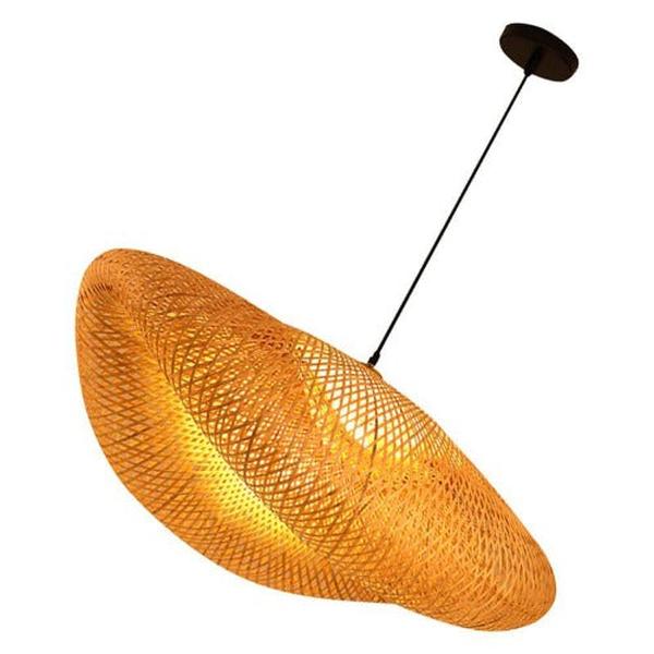 Lustre salon bois en lamelles fines de bambou beige