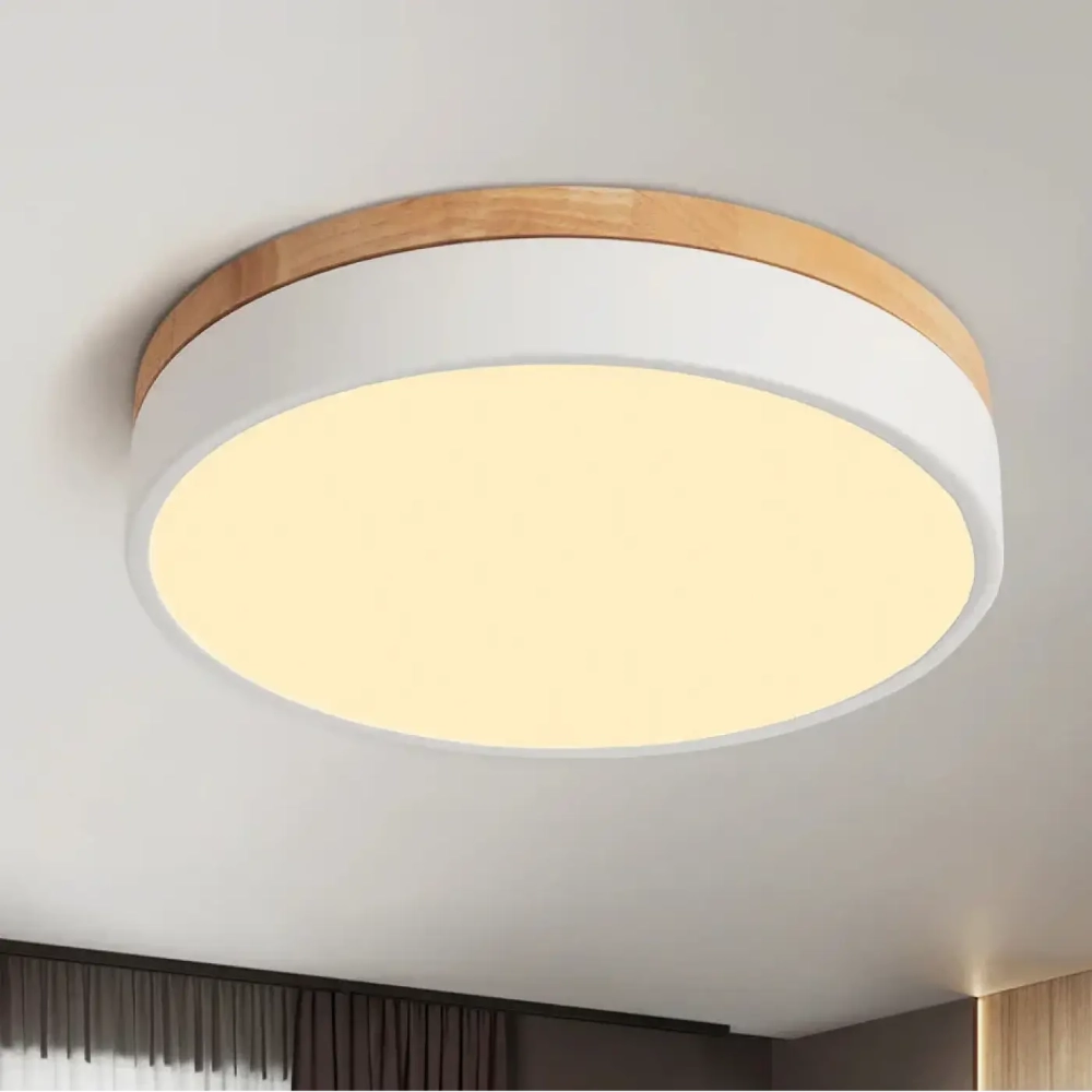 Lustre Bois Clair Double Cercle