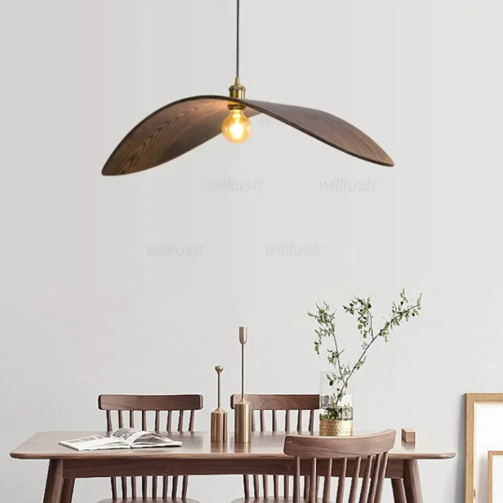 Lustre Bois Feuille Noyer Japandi