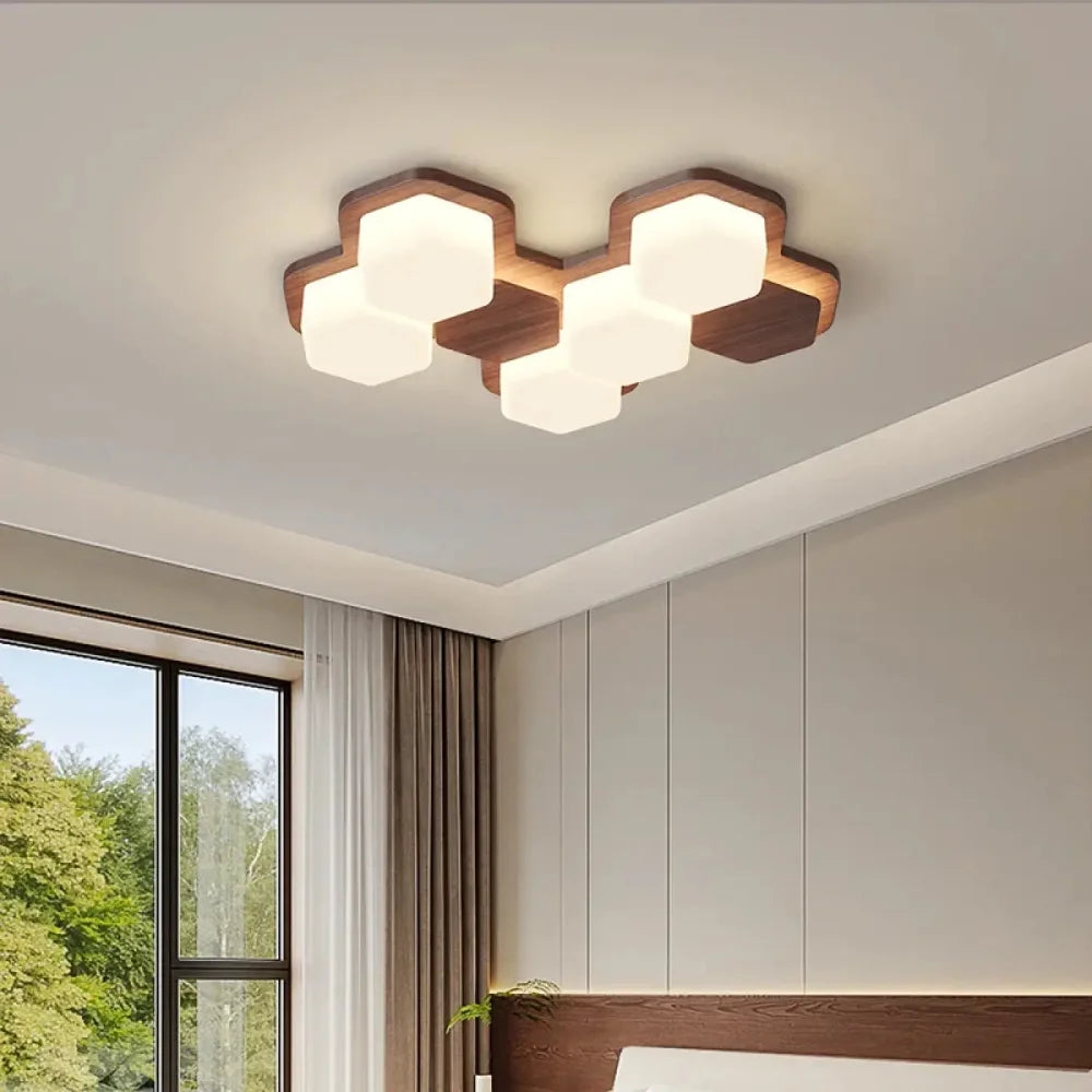 Lustre Bois Hexagone Nordique Grand