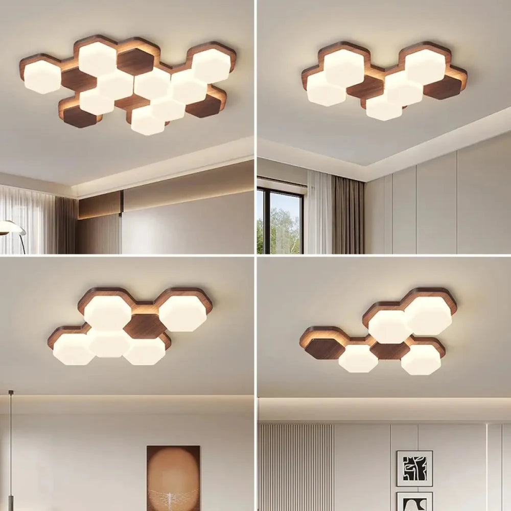 Lustre Bois Hexagone Nordique Grand