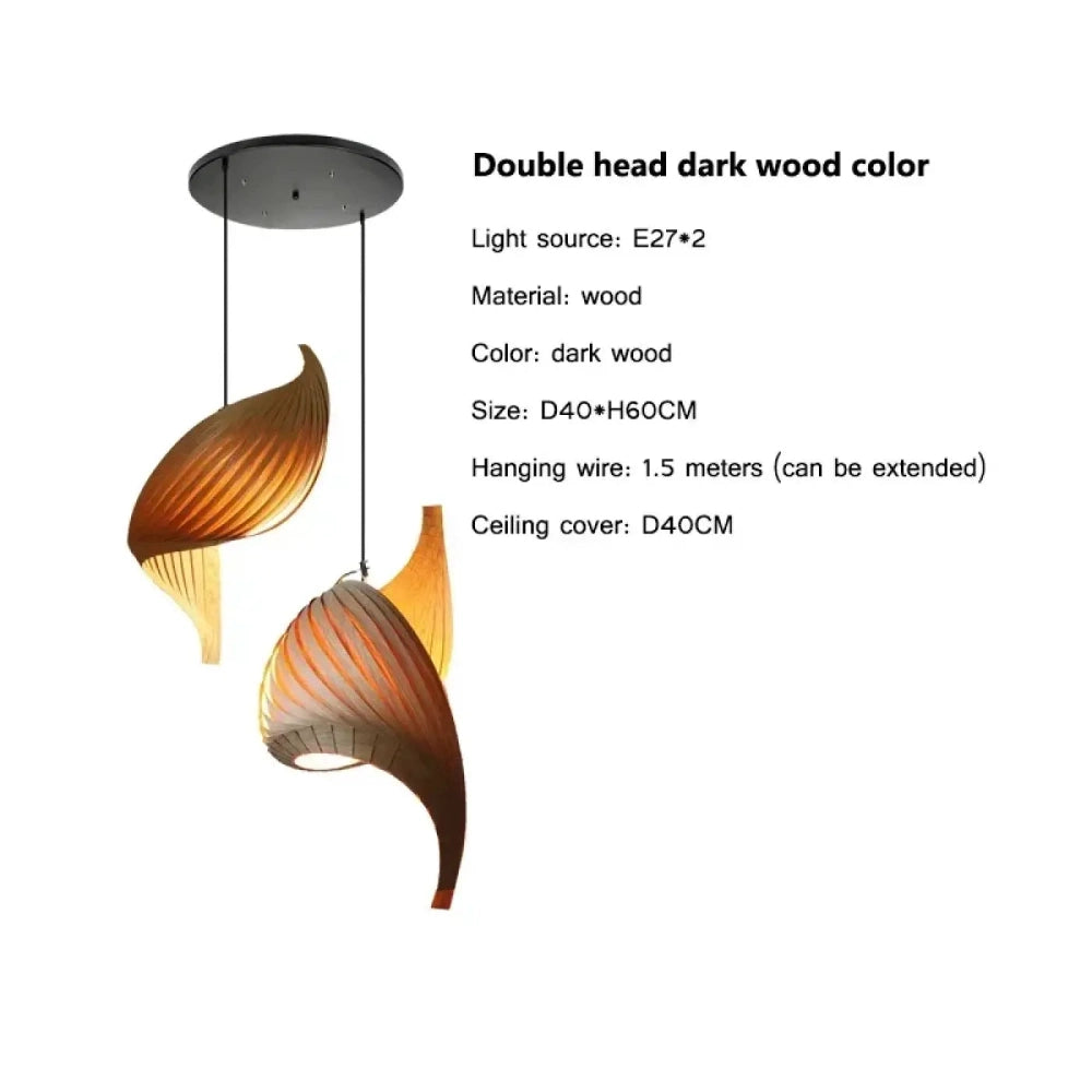 Lustre Bois Lamelles Spirale Sculpte Design