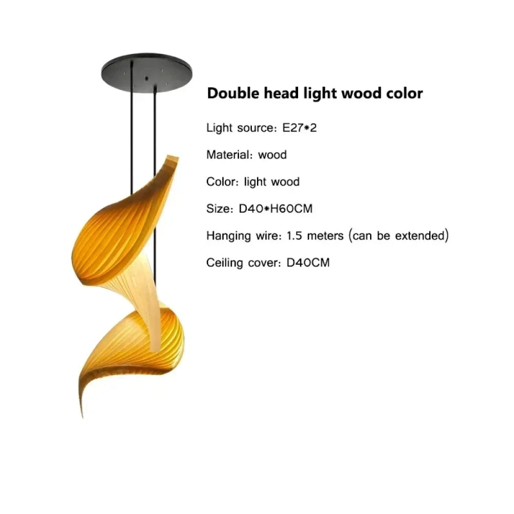 Lustre Bois Lamelles Spirale Sculpte Design