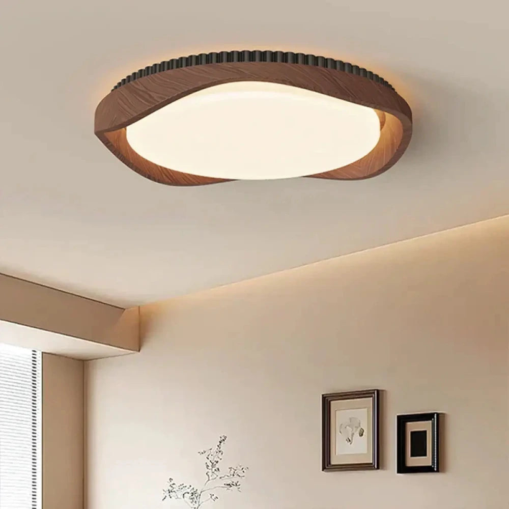 Lustre Bois Noyer Cercle Dore