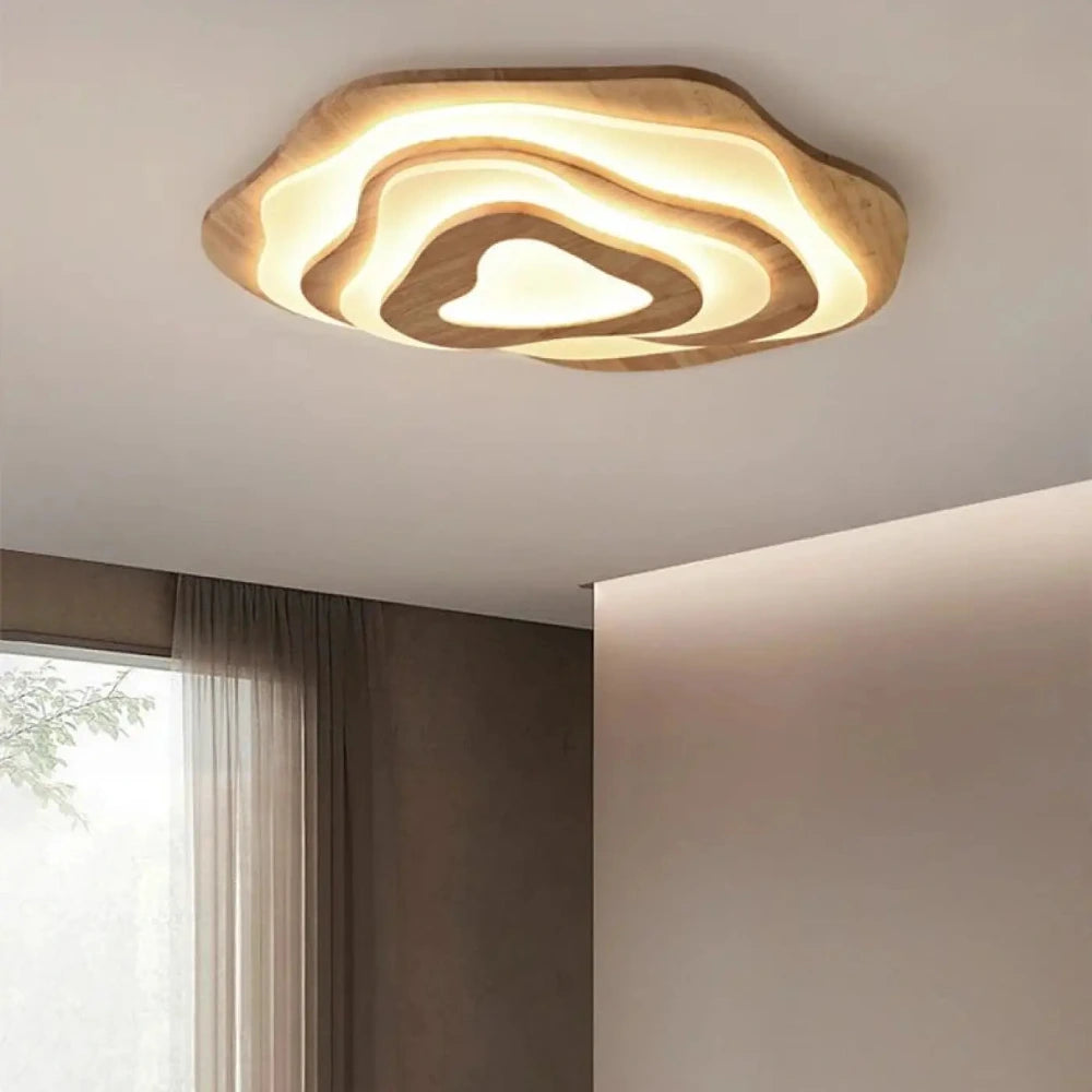 Lustre bois organique vague LED plafonnier marron