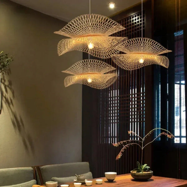 2/2Lustre bois rotin tissé suspension artisanale naturelle écologique