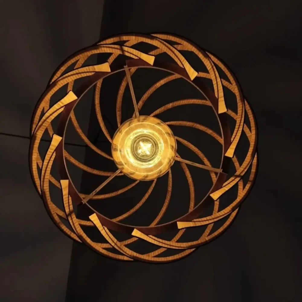 Lustre Bois Spirale Vague Sculpté Naturel