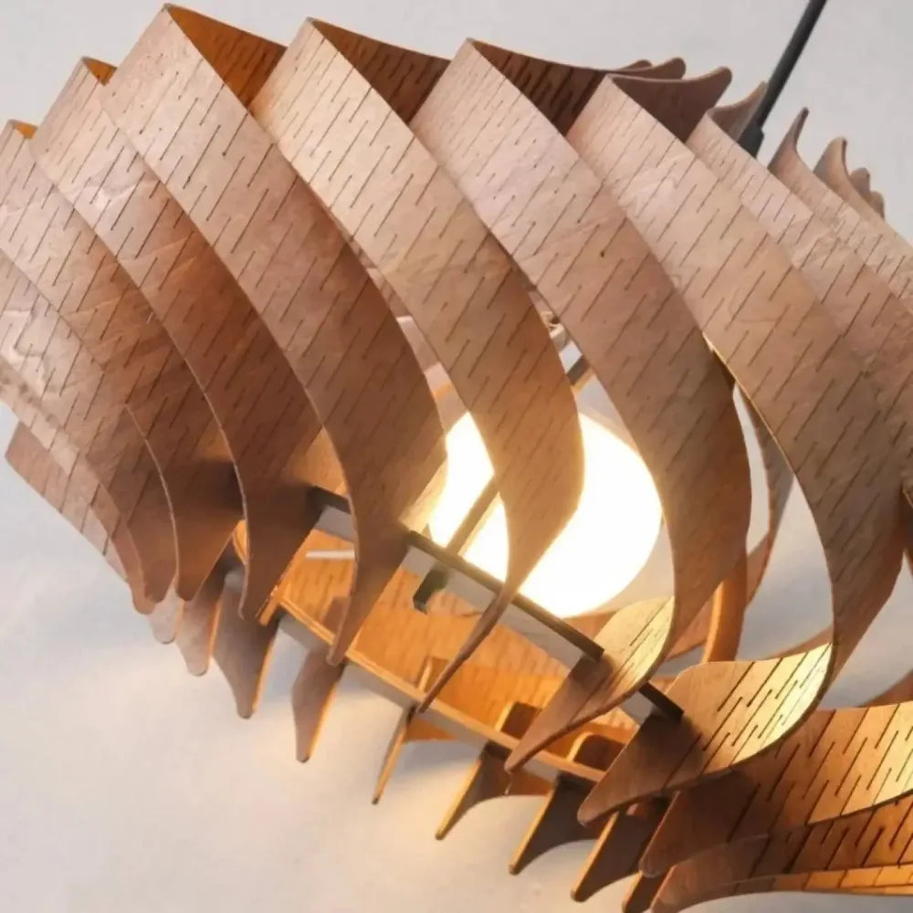 Lustre Bois Spirale Vague Sculpté Naturel