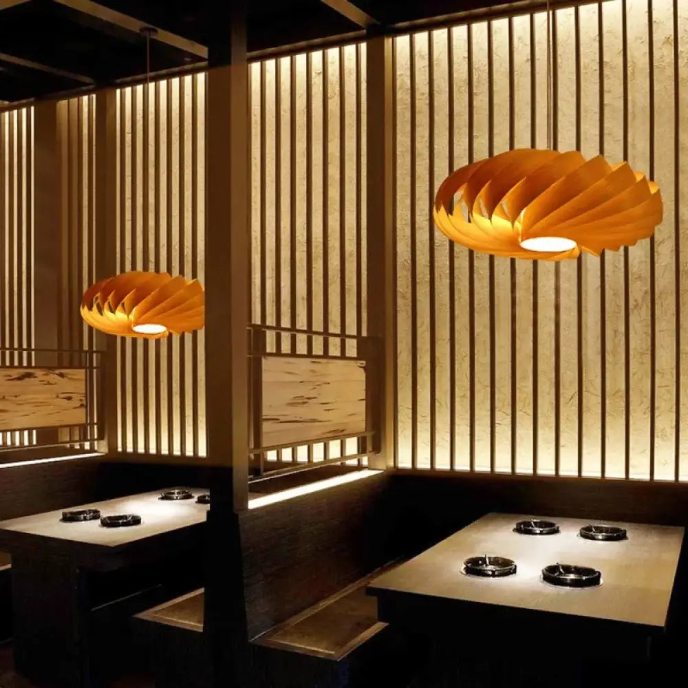 Lustre Bois Torsade Lamelles Cascade Haut