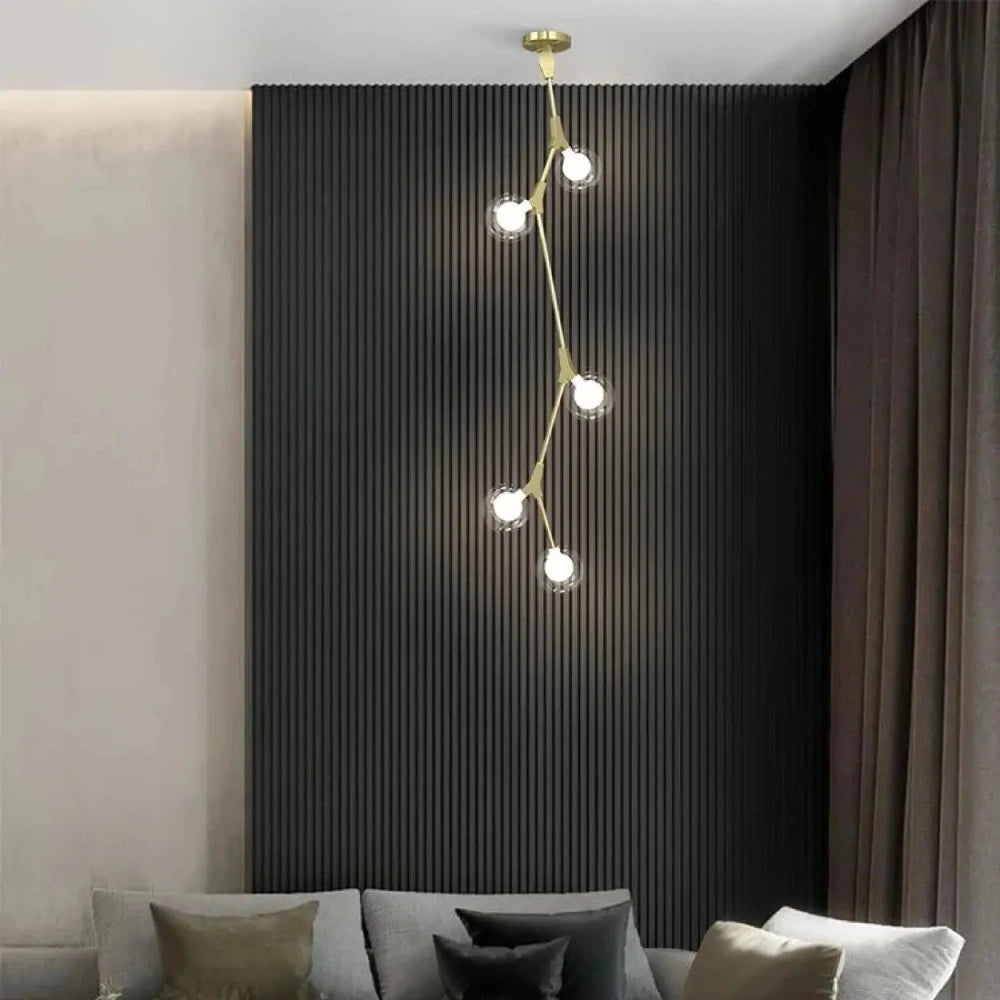 Lustre Boules Cascade Spirale Dore Haut