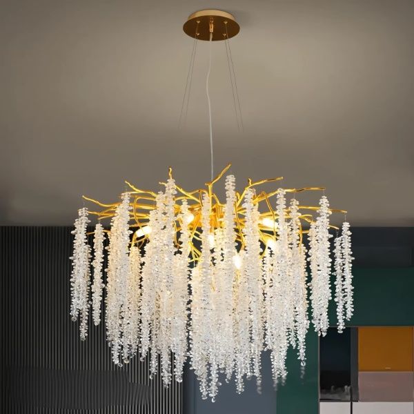 Lustre salon cristal pampilles pendantes style européen raffiné.