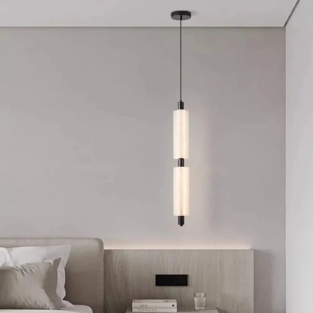 Lustre cylindre aluminium blanc noir suspension minimaliste