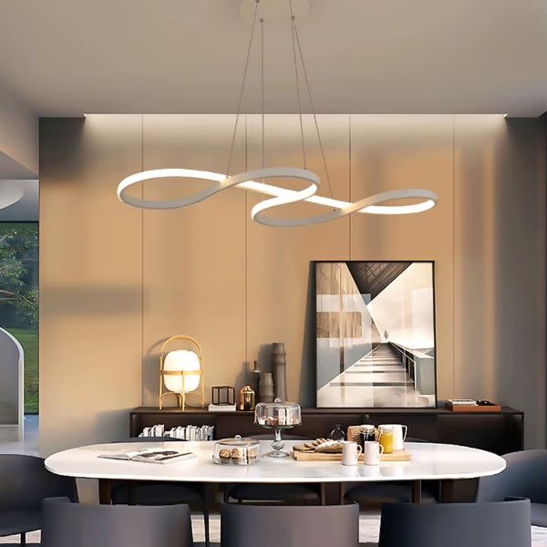 Suspension blanche anneaux LED dimmable salle à manger contemporain.