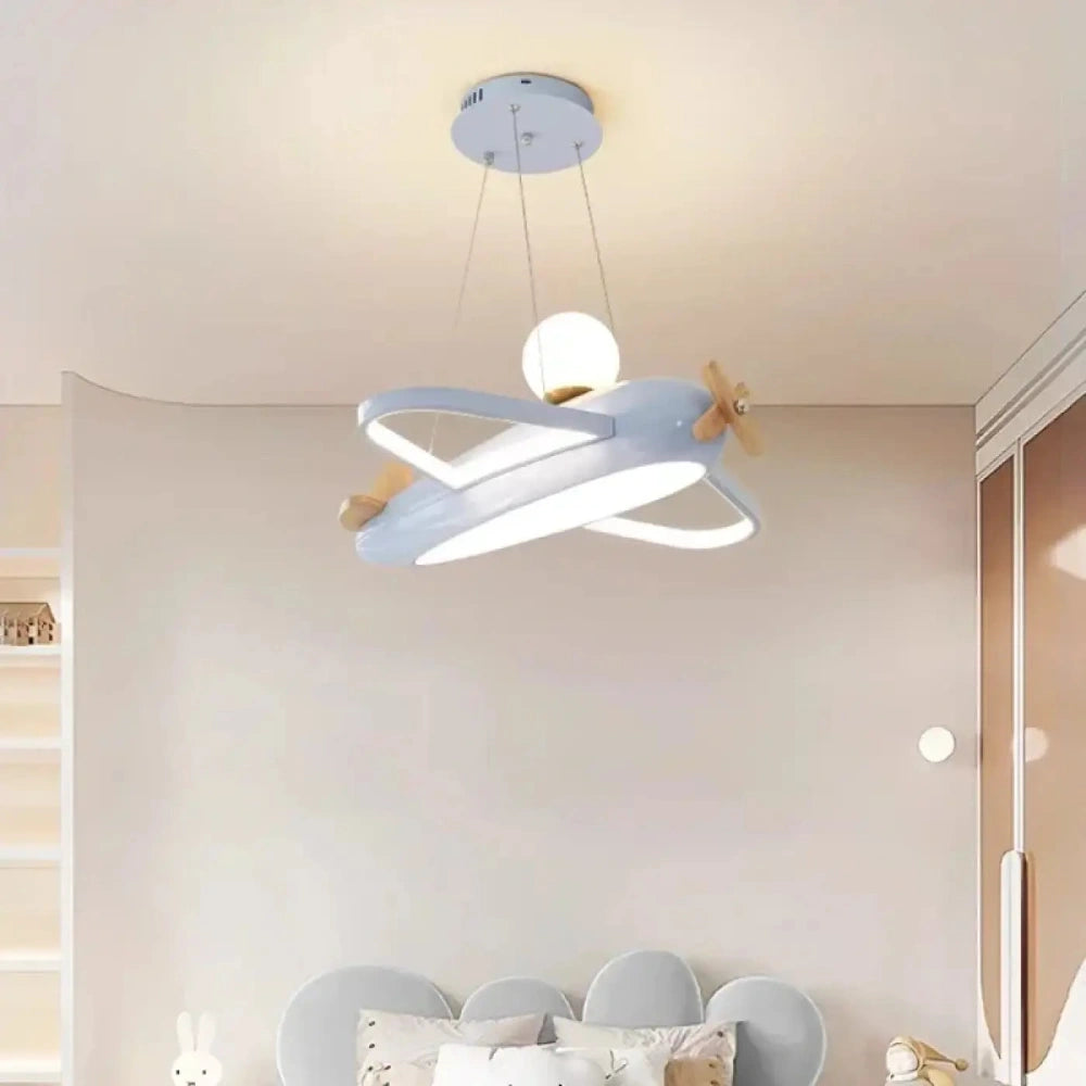Lustre plafonnier avion enfant bleu blanc métal
