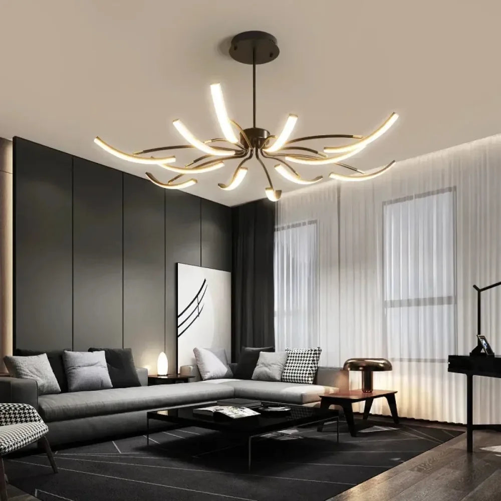 Lustre bras torsadés noir finition mate éclairage blanc chaud