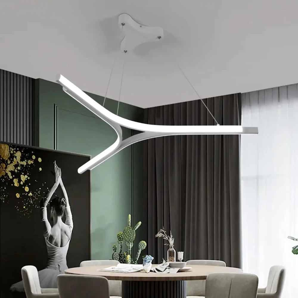 Lustre LED fourche blanc aluminium suspension moderne salon