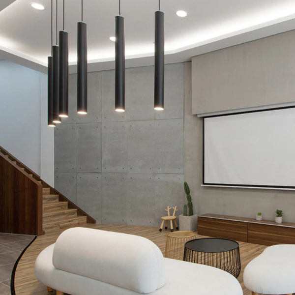 Lustre salon moderne tube LED éclairage linéaire design sophistiqué
