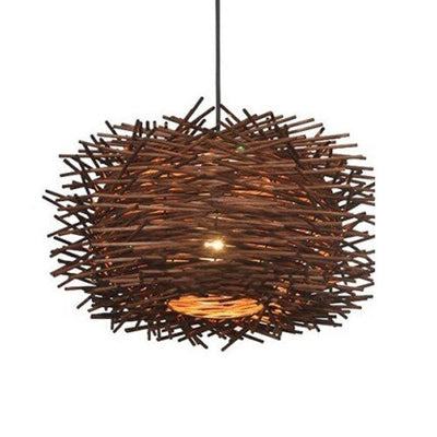 Lustre salon bois fabriqué main en bambou marron