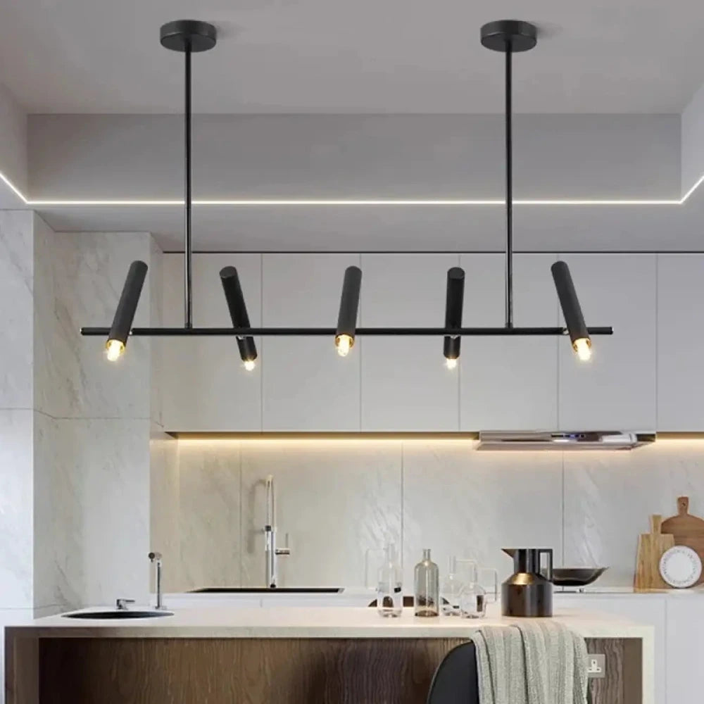 Lustre barre métal noir spots orientables cuisine