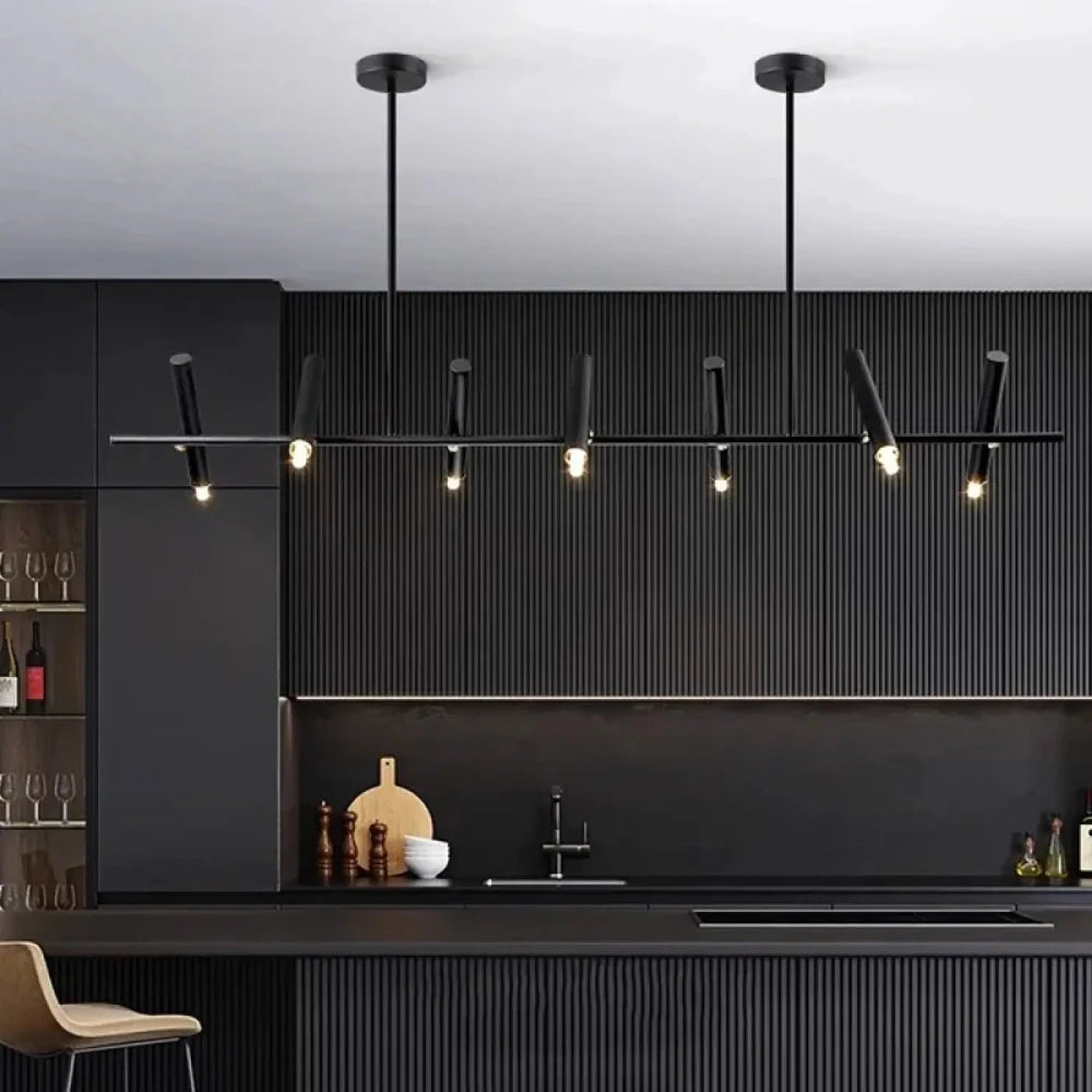 Lustre Noir Barre Spots Orientes Cuisine