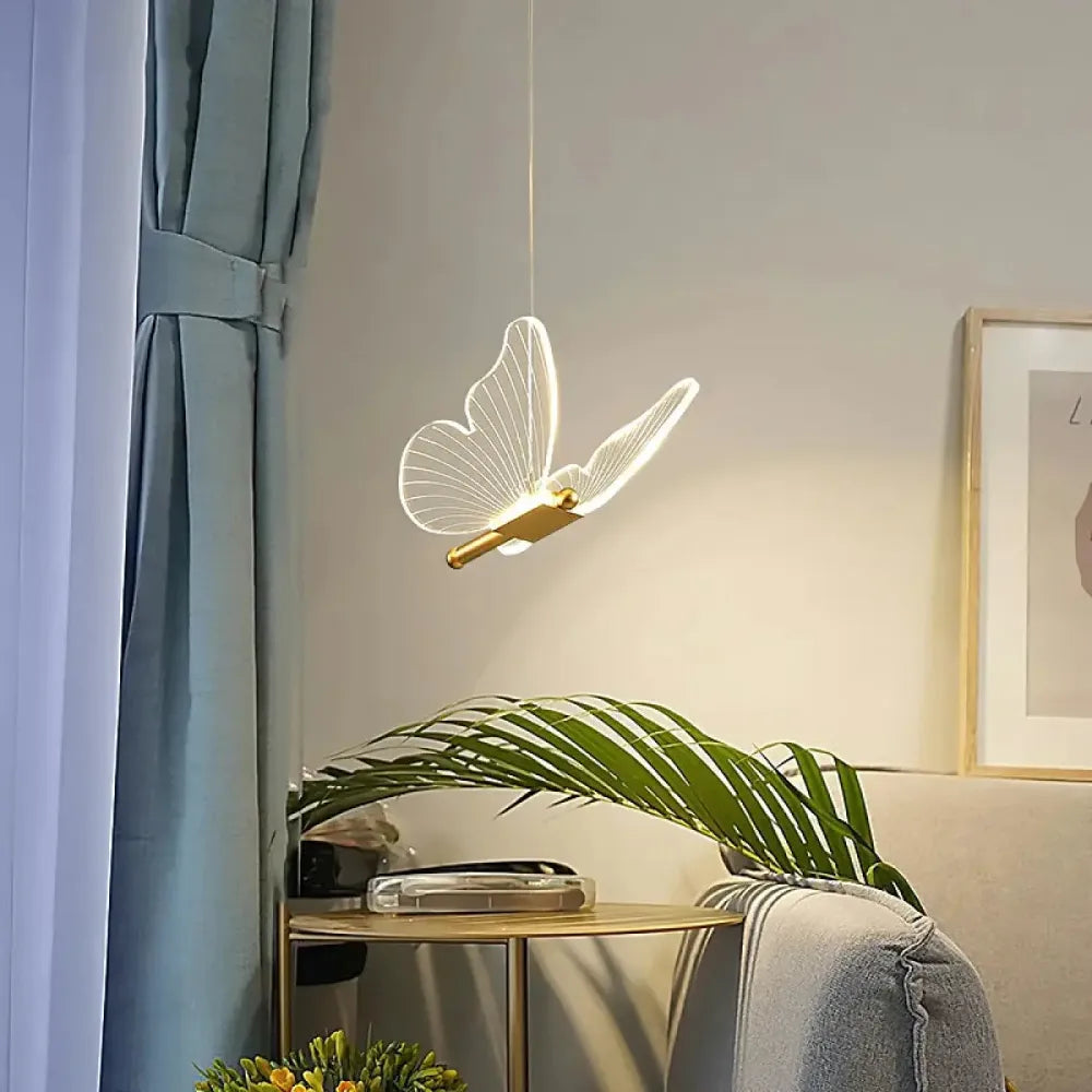 Lustre papillon acrylique doré suspension chambre moderne