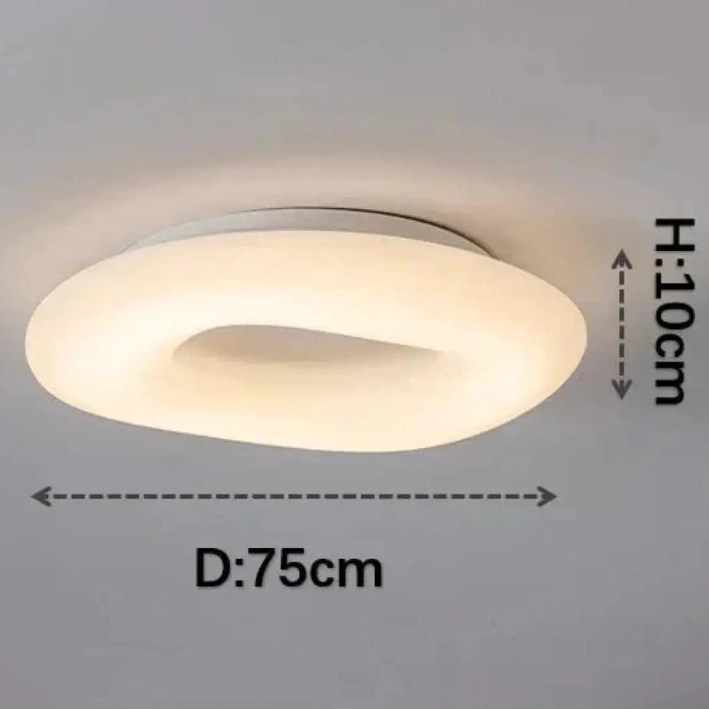 Lustre plafonnier galet blanc LED monté au plafond vue de face