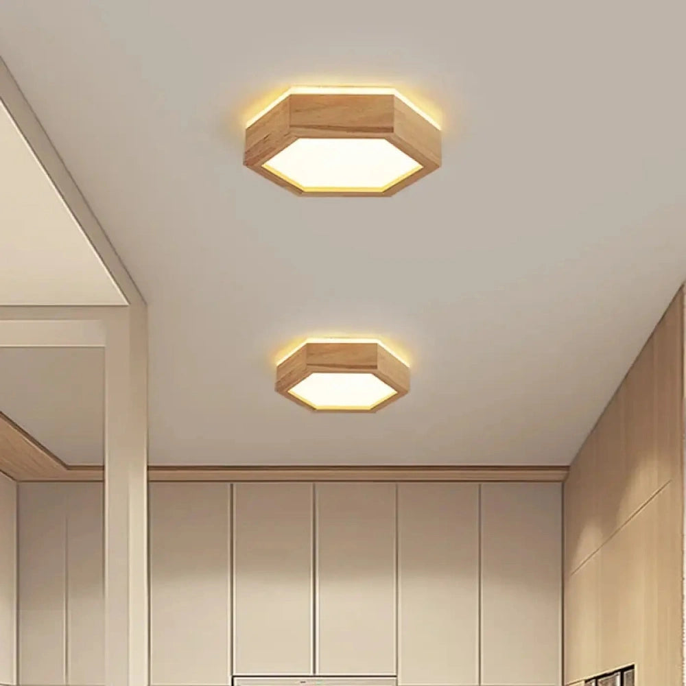 Lustre Plafonnier Hexagone Bois Led Naturel