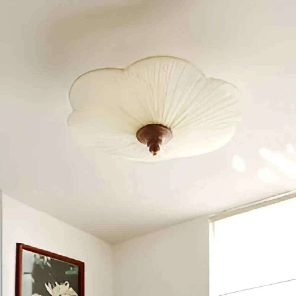 Lustre Plafonnier Lotus Tissu Laiton Blanc